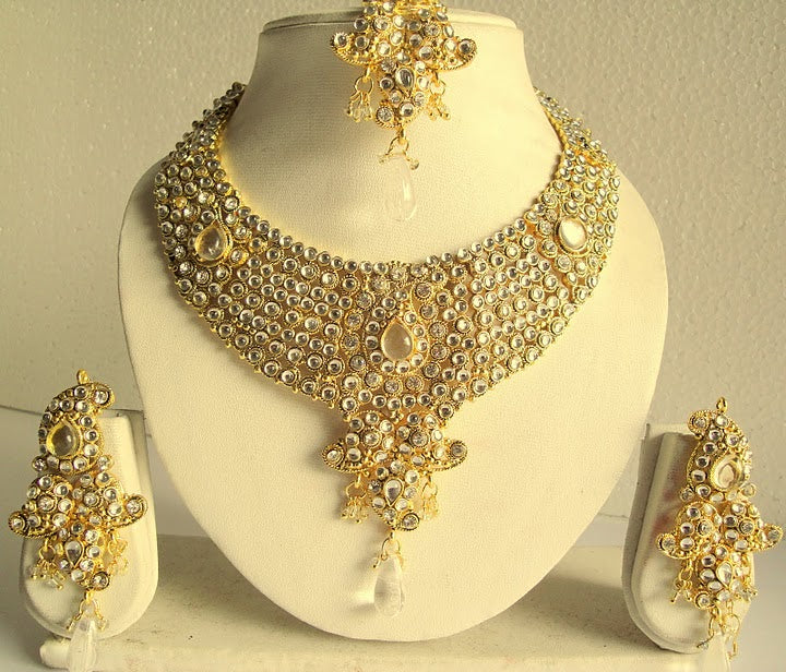 kundan imitation necklace set choker style with pearl drops bridal jewellery for women