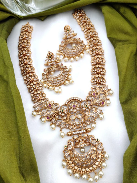 matte finish AD imitation necklace set with pearl drops bridal jewellery for women