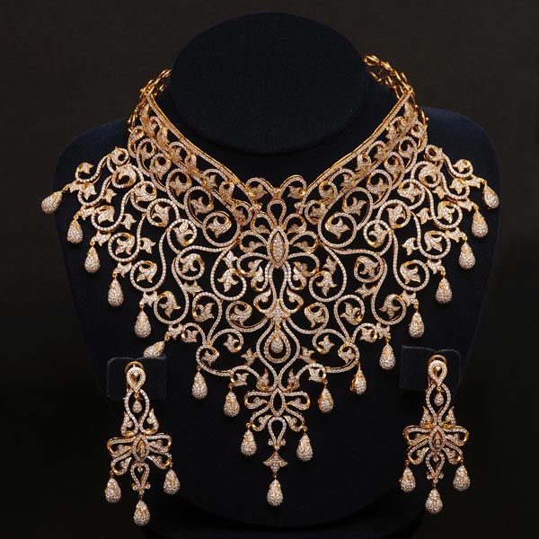 luxury AD imitation necklace set choker style with stone work bridal jewellery for women